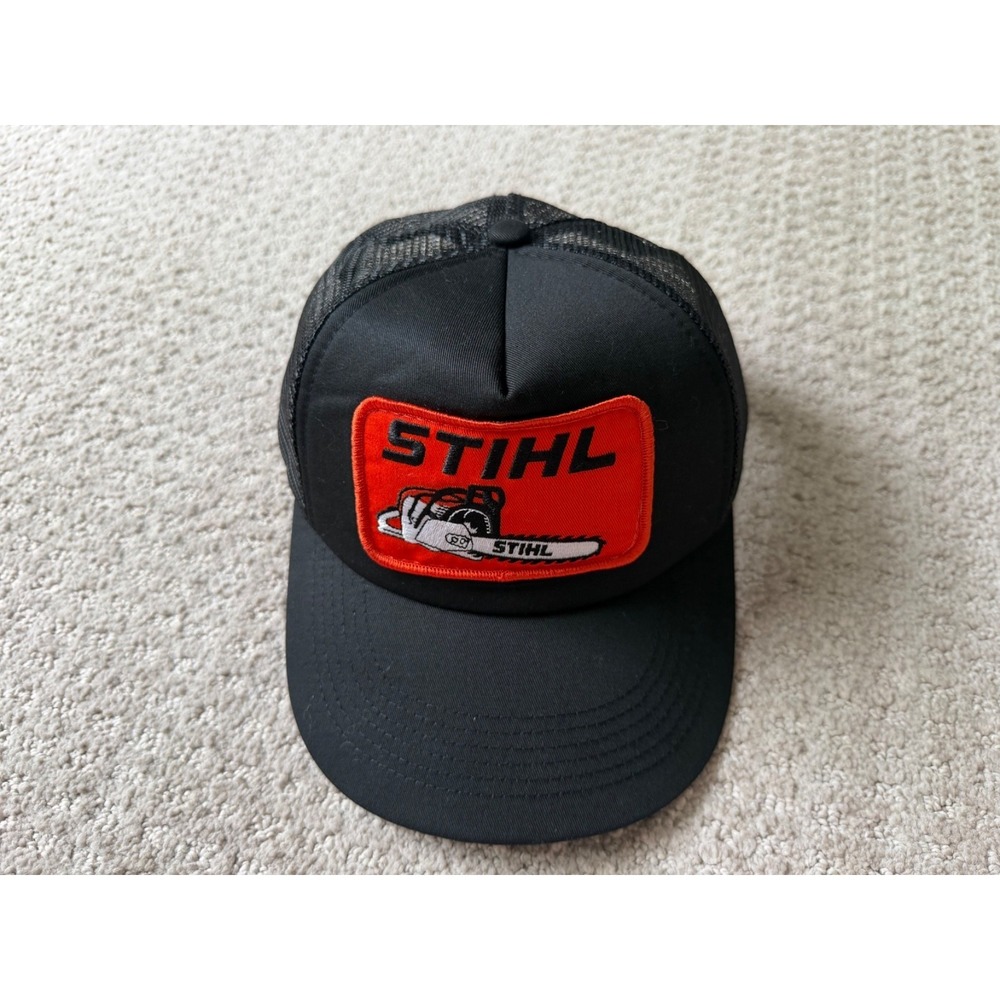 Stihl Men's Black Trucker Hat One Size Adjustable Snap Mesh Back